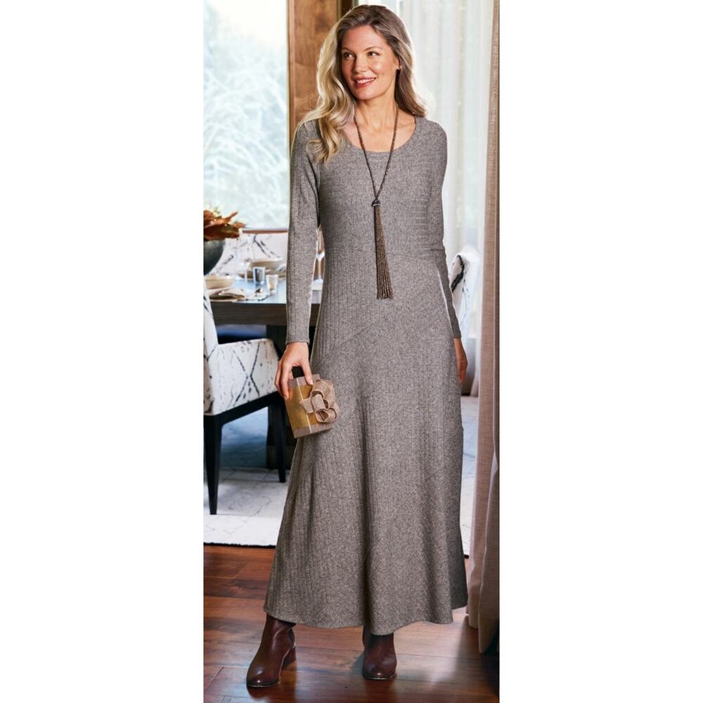 Soft Surroundings Tan Ribbed Knit Maxi Dress